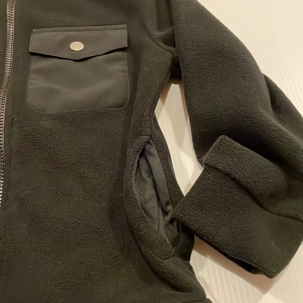Old navy, black fleece and nylon full zip mock neck jacket, boys size 8